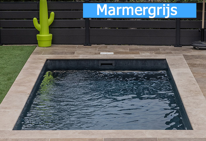 bieden u 5 kleuren voor uw zwembadbekleding: Toscane, Azuurblauw en Lichtgrijs voor de effen kleuren; Marmergrijs, Pareleffect en Bali-steen voor de overige uitvoeringen belgique